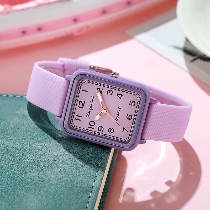 Silicone Band Women - Zegarek damski kwarcowy z prostokątną tarczą,